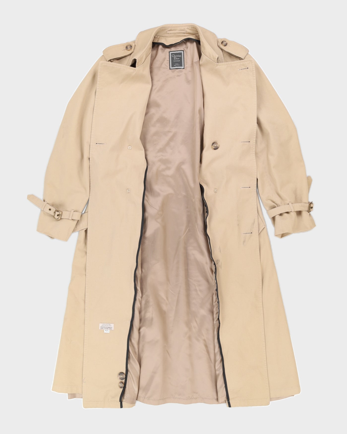 Vintage Christian Dior Double Breasted Beige Mac Coat - L