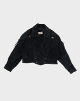 Vintage 80s Black Cropped Suede Tassel Jacket - M