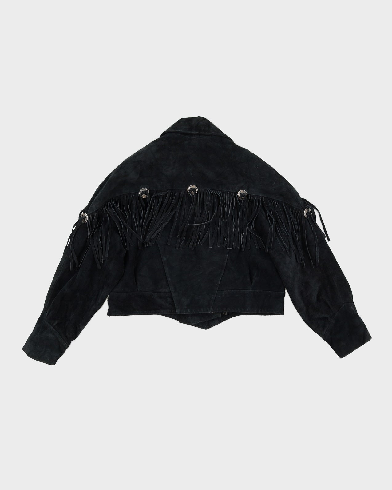 Vintage 80s Black Cropped Suede Tassel Jacket - M