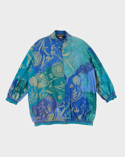Vintage 80s Roberto Cavalli Blue & Green Floral Suede Jacket - XL