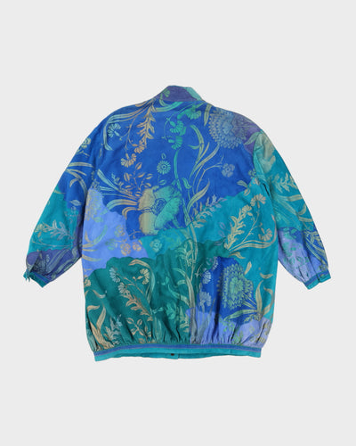 Vintage 80s Roberto Cavalli Blue & Green Floral Suede Jacket - XL