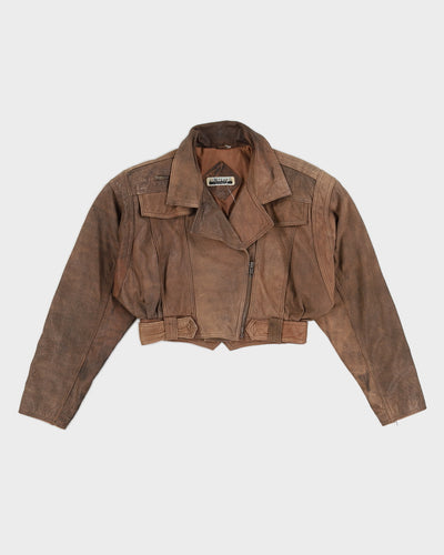 Vintage 90s Contempo Casuals Brown Cropped Leather Jacket - S