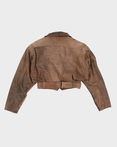 Vintage 90s Contempo Casuals Brown Cropped Leather Jacket - S
