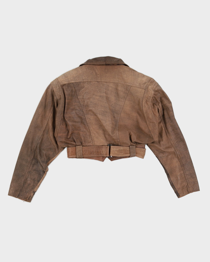 Vintage 90s Contempo Casuals Brown Cropped Leather Jacket - S
