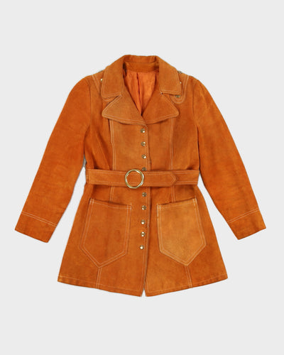 Vintage 70s Sand Coloured Suede Jacket With Belt - S/M
