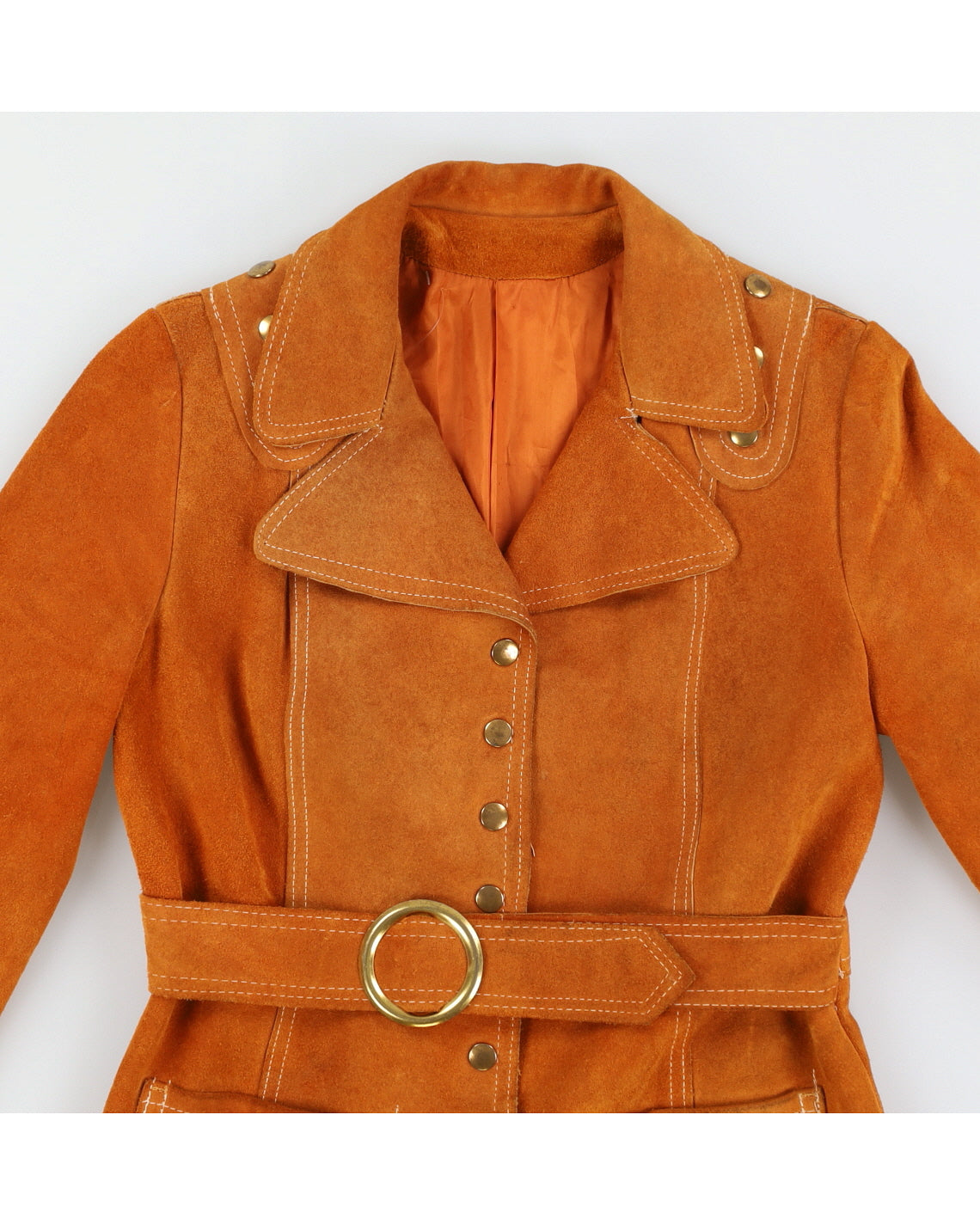 Vintage 70s Sand Coloured Suede Jacket With Belt - S/M