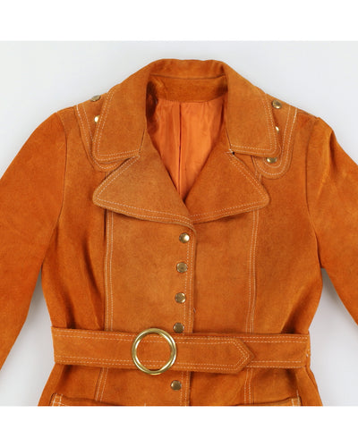 Vintage 70s Sand Coloured Suede Jacket With Belt - S/M
