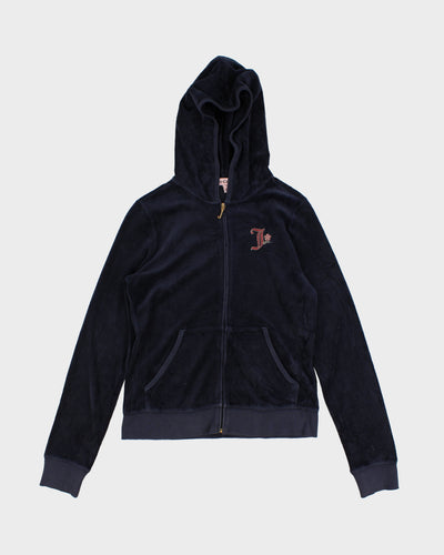 Y2K 00s Juicy Couture Navy Velour Bedazzled Track Jacket - L