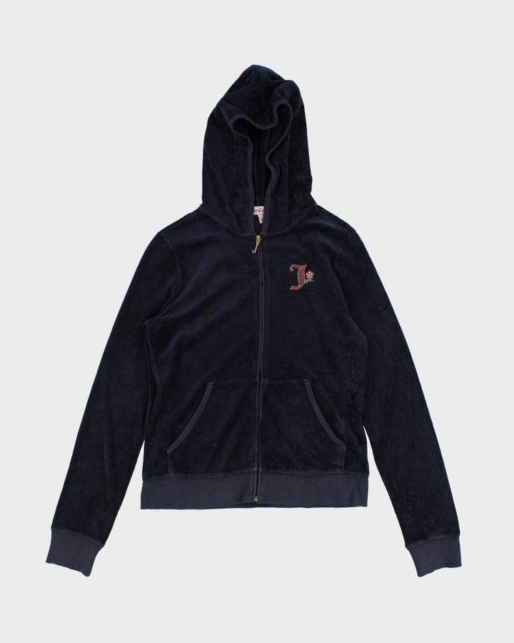 Y2K 00s Juicy Couture Navy Velour Bedazzled Track Jacket - L