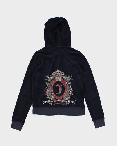 Y2K 00s Juicy Couture Navy Velour Bedazzled Track Jacket - L
