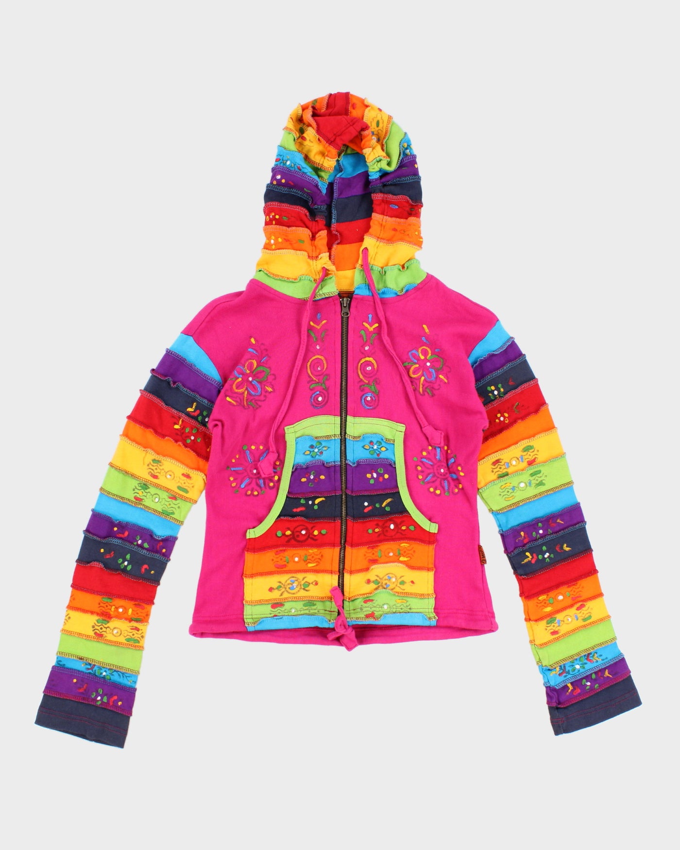 Vintage 00s Coleurs de Monde Floral Zip Up Hoodie - S
