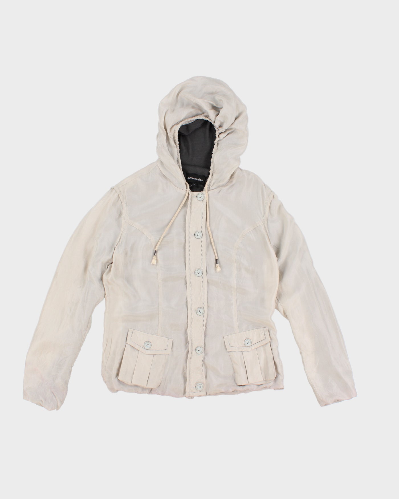 Vintage 00s Emporio Armani Beige Silk Hooded Jacket - M/L