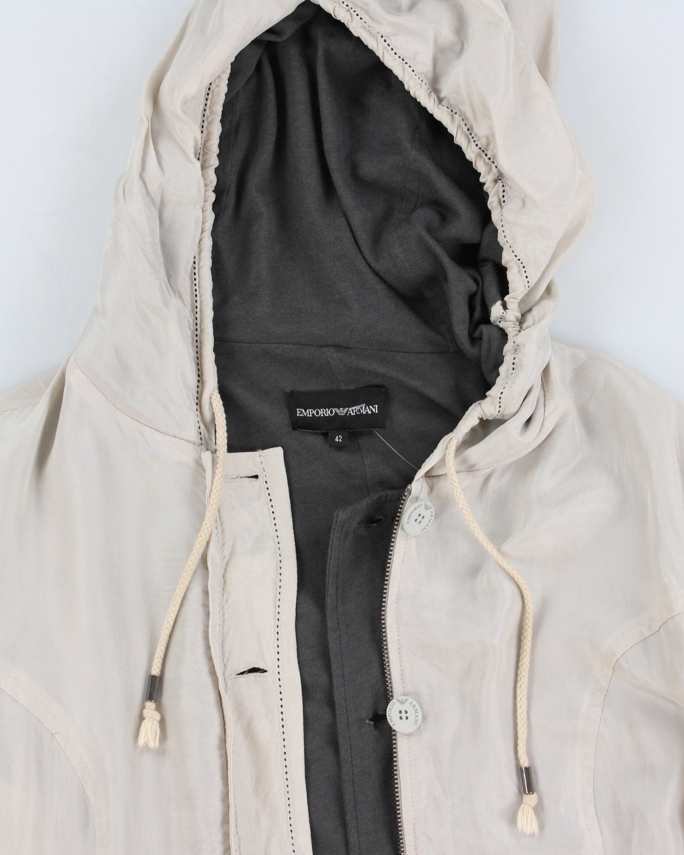 Vintage 00s Emporio Armani Beige Silk Hooded Jacket - M/L