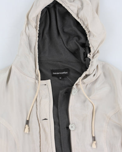 Vintage 00s Emporio Armani Beige Silk Hooded Jacket - M/L