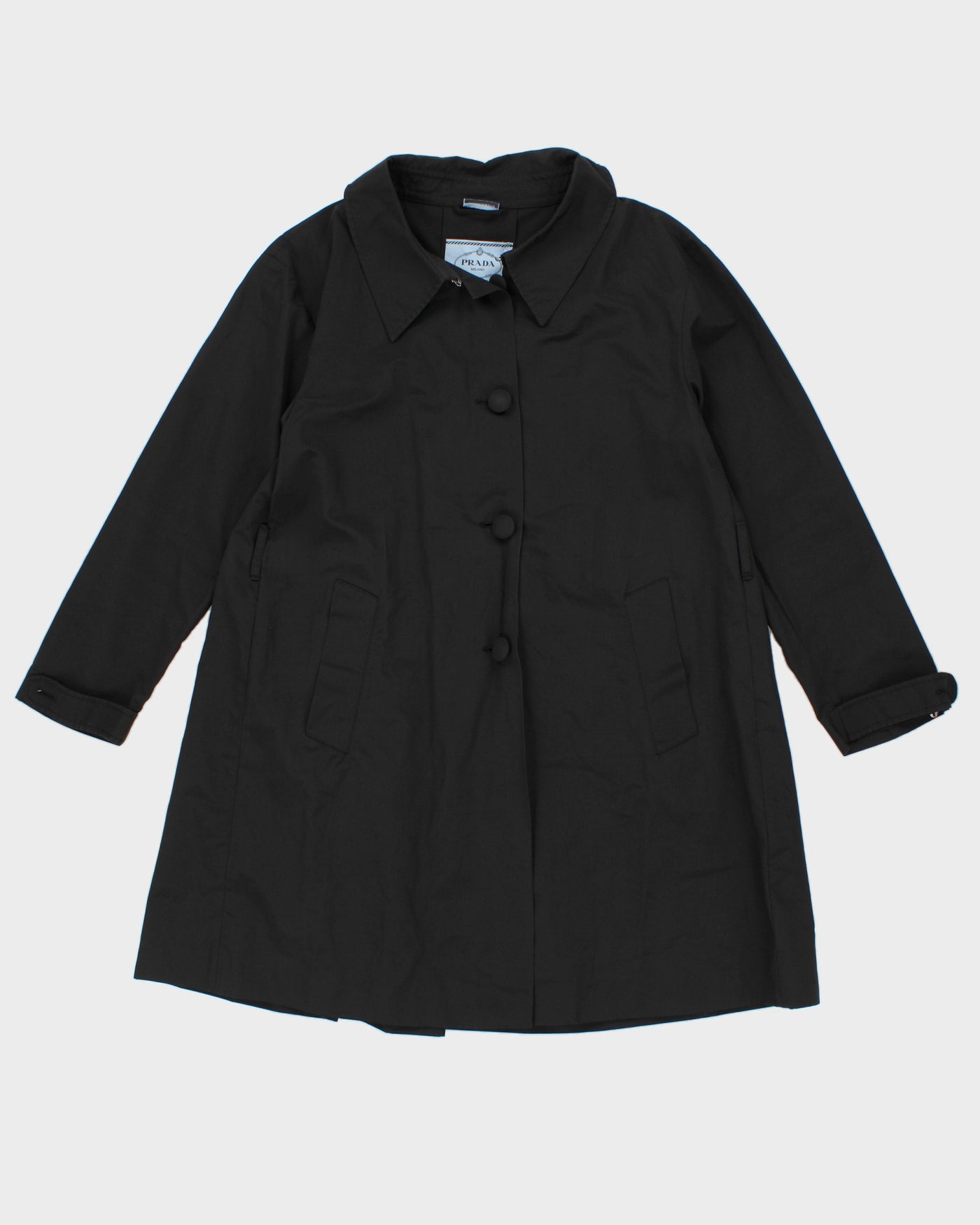 Prada Women's Black Collared Mac Coat - M