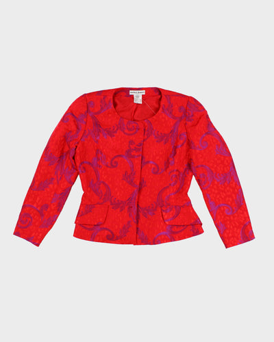 Vintage 80s Michel Doucet Red Patterned Cropped Blazer - M