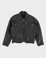 Vintage Boutique Of Leathers Chunky Lace Detailed Leather Jacket - L