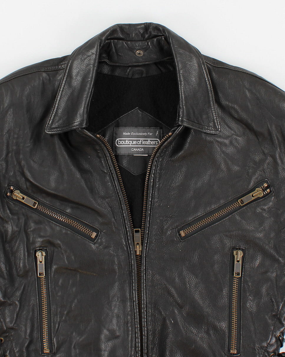Vintage Boutique Of Leathers Chunky Lace Detailed Leather Jacket - L