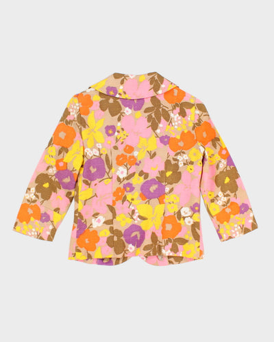 Vintage 60s Tan Jay Floral Woven Blazer - S