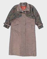 80s Iridescent Floral Rain Mac Coat - L