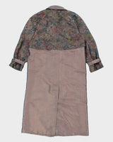 80s Iridescent Floral Rain Mac Coat - L