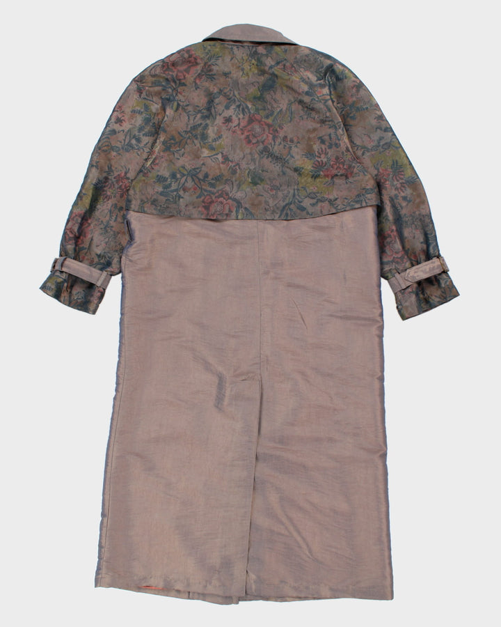 80s Iridescent Floral Rain Mac Coat - L