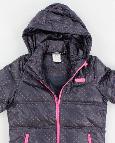 Adidas Polka Dot Duck Down Hooded Puffer Jacket - L