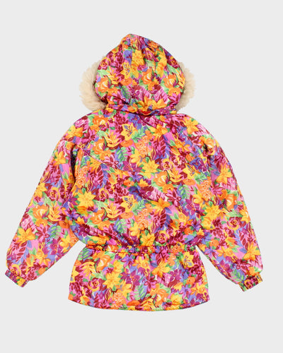 80's Vintage Floral Ski Puffer Jacket - L