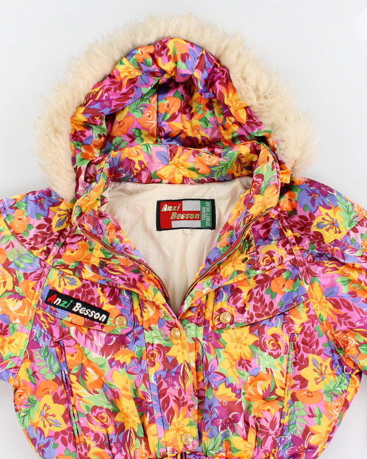 80's Vintage Floral Ski Puffer Jacket - L