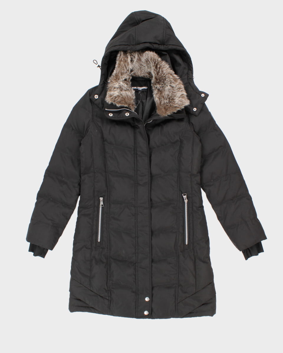 Karl Lagerfeld Paris Faux Fur Hooded Puffer Jacket - XS