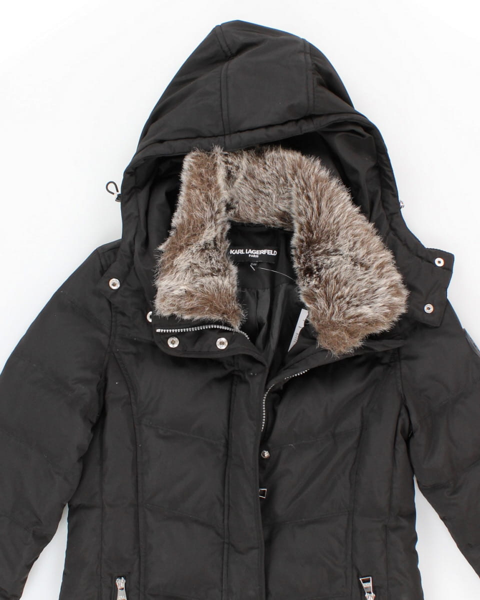 Karl Lagerfeld Paris Faux Fur Hooded Puffer Jacket - XS