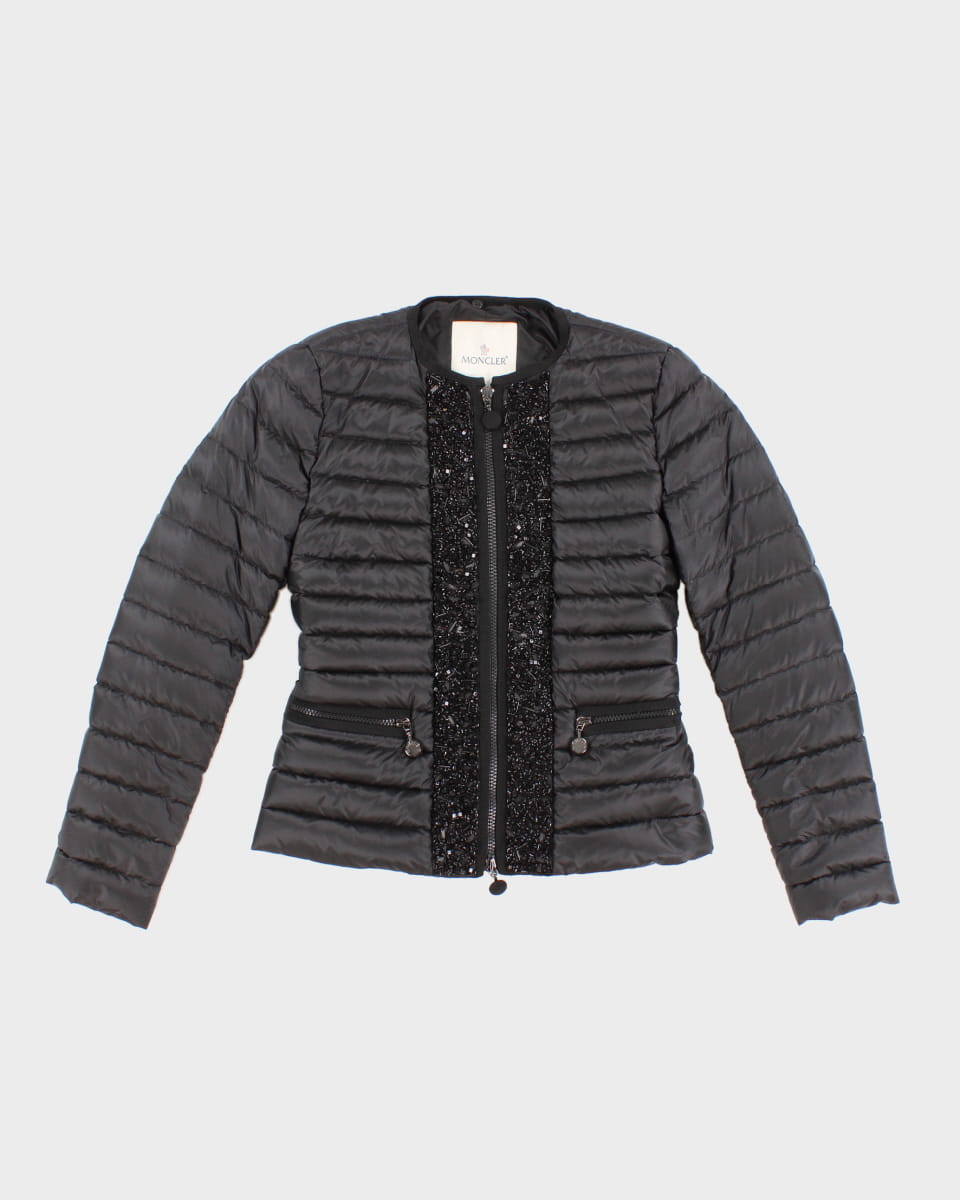 Womens Black Beaded Moncler Puffer Jacket - XS