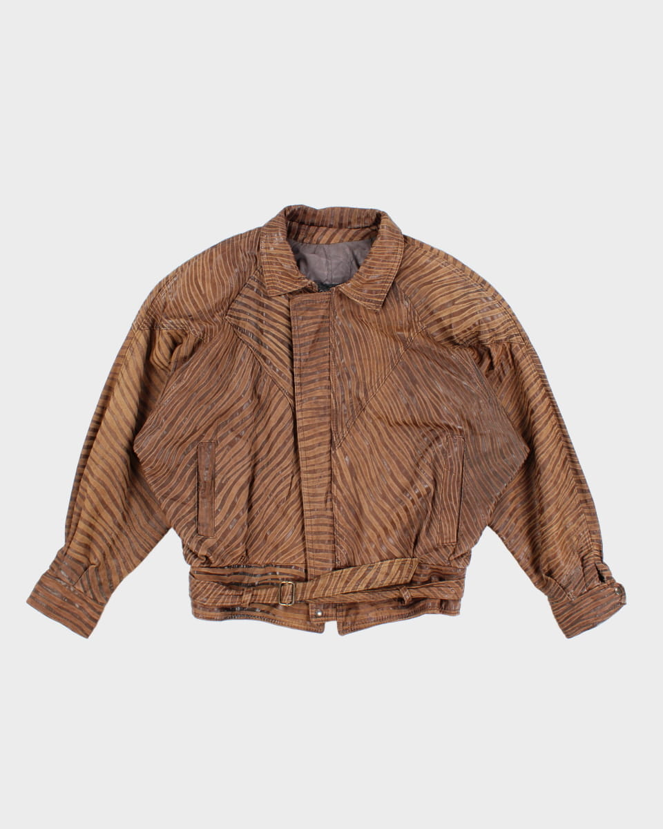 Vintage Mode Elegante Textured Brown Leather Jacket - S