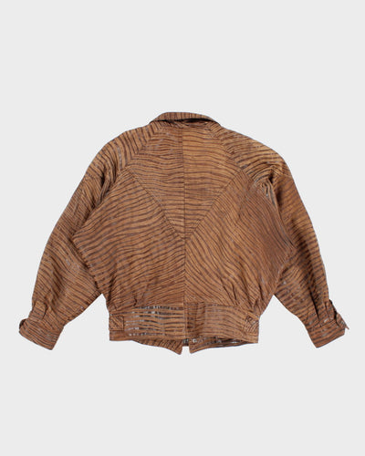 Vintage Mode Elegante Textured Brown Leather Jacket - S