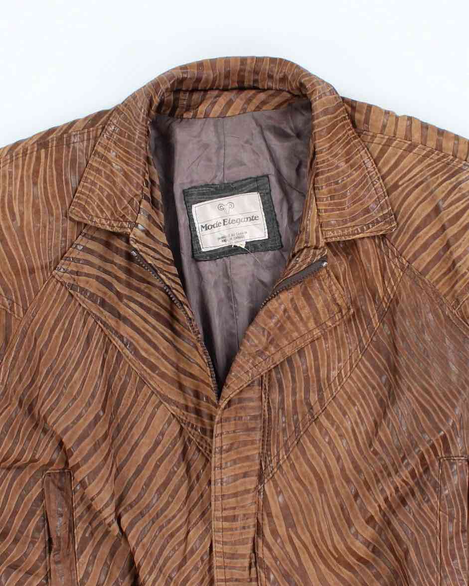 Vintage Mode Elegante Textured Brown Leather Jacket - S