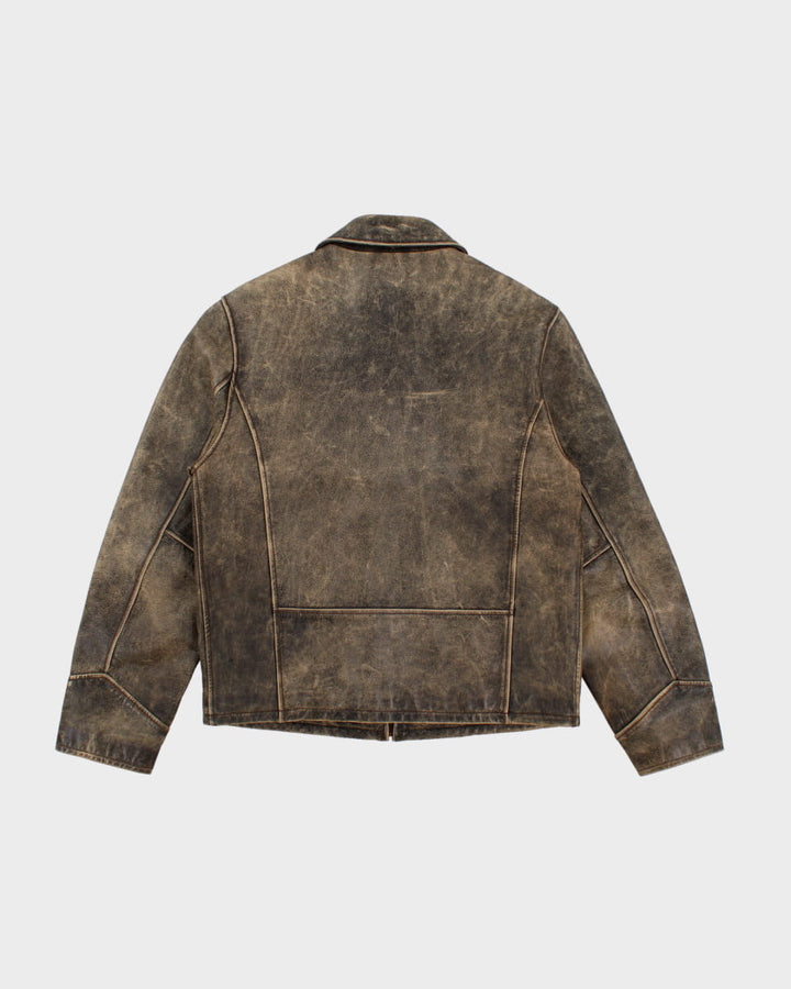 Womens Vintage Distressed Leather Jacket - M
