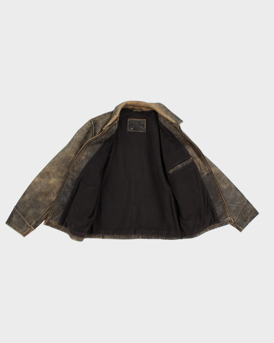 Womens Vintage Distressed Leather Jacket - M