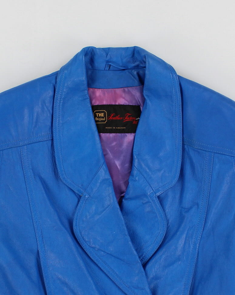 Vintage 80s Blue Leather Jacket - M