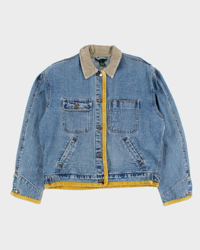 Y2K 00s Ralph Lauren Corduroy Collared Velvet Detailed Denim Jacket - M