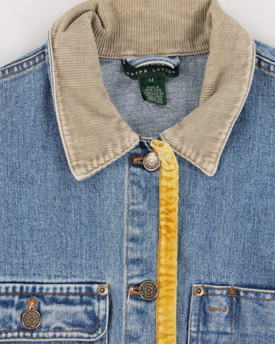 Y2K 00s Ralph Lauren Corduroy Collared Velvet Detailed Denim Jacket - M