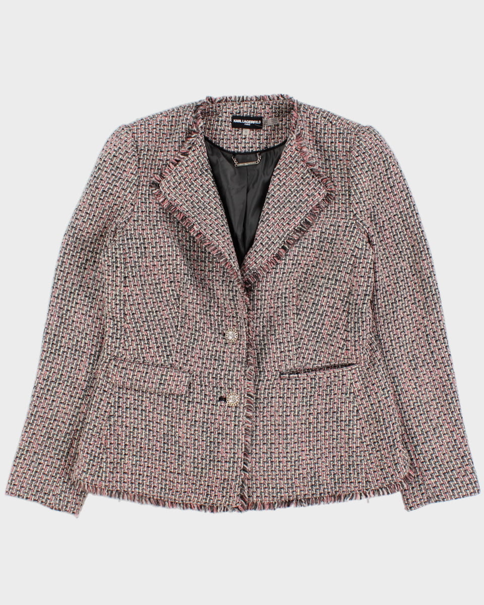 Karl Lagerfeld Pink Tweed Fitted Blazer - UK 10