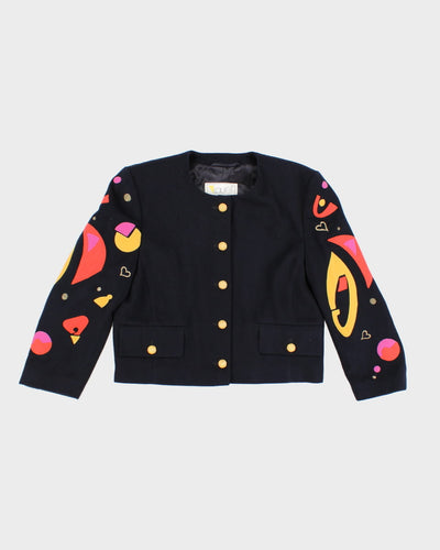 Vintage 80s Laurel Soft Navy Embroidery Jacket - M