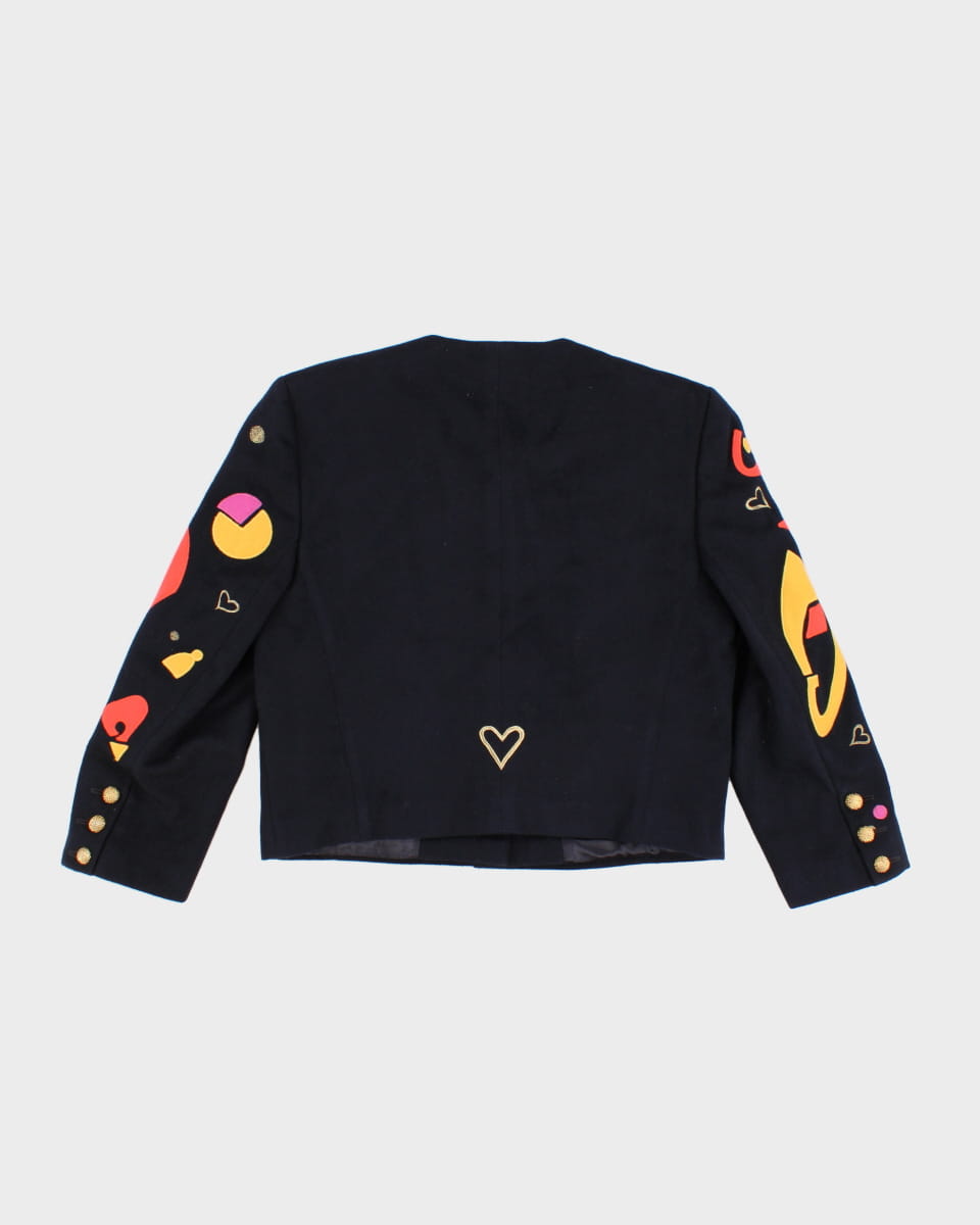 Vintage 80s Laurel Soft Navy Embroidery Jacket - M