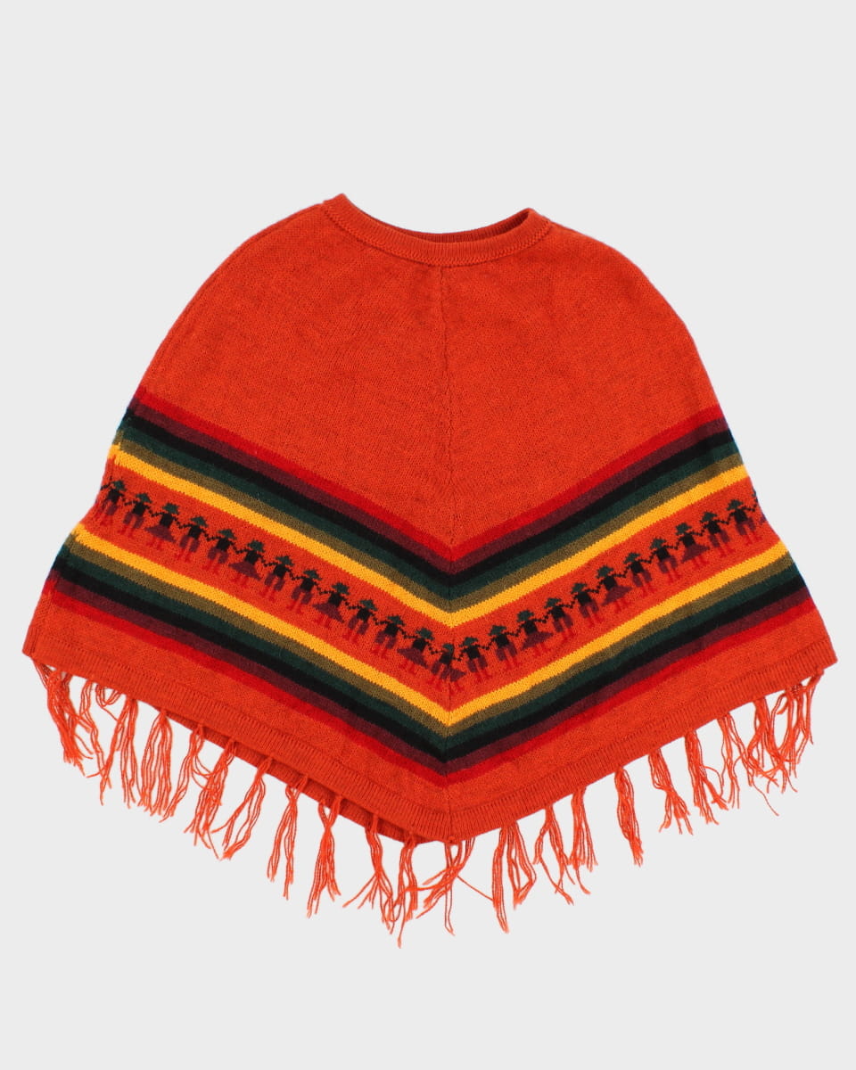 Vintage Orange Tasselled Poncho - O/S