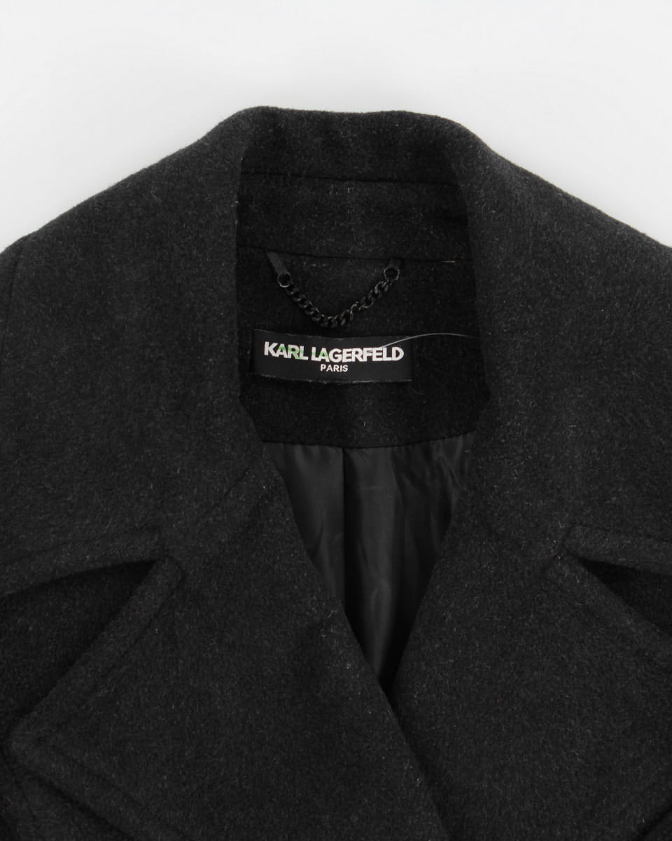 Karl Lagerfeld Charcoal Wool-Blend Overcoat - M
