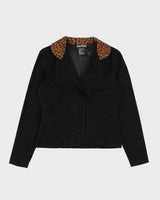 Vintage 00s Jamie Brooke Leopard Collar Suede Blazer - S