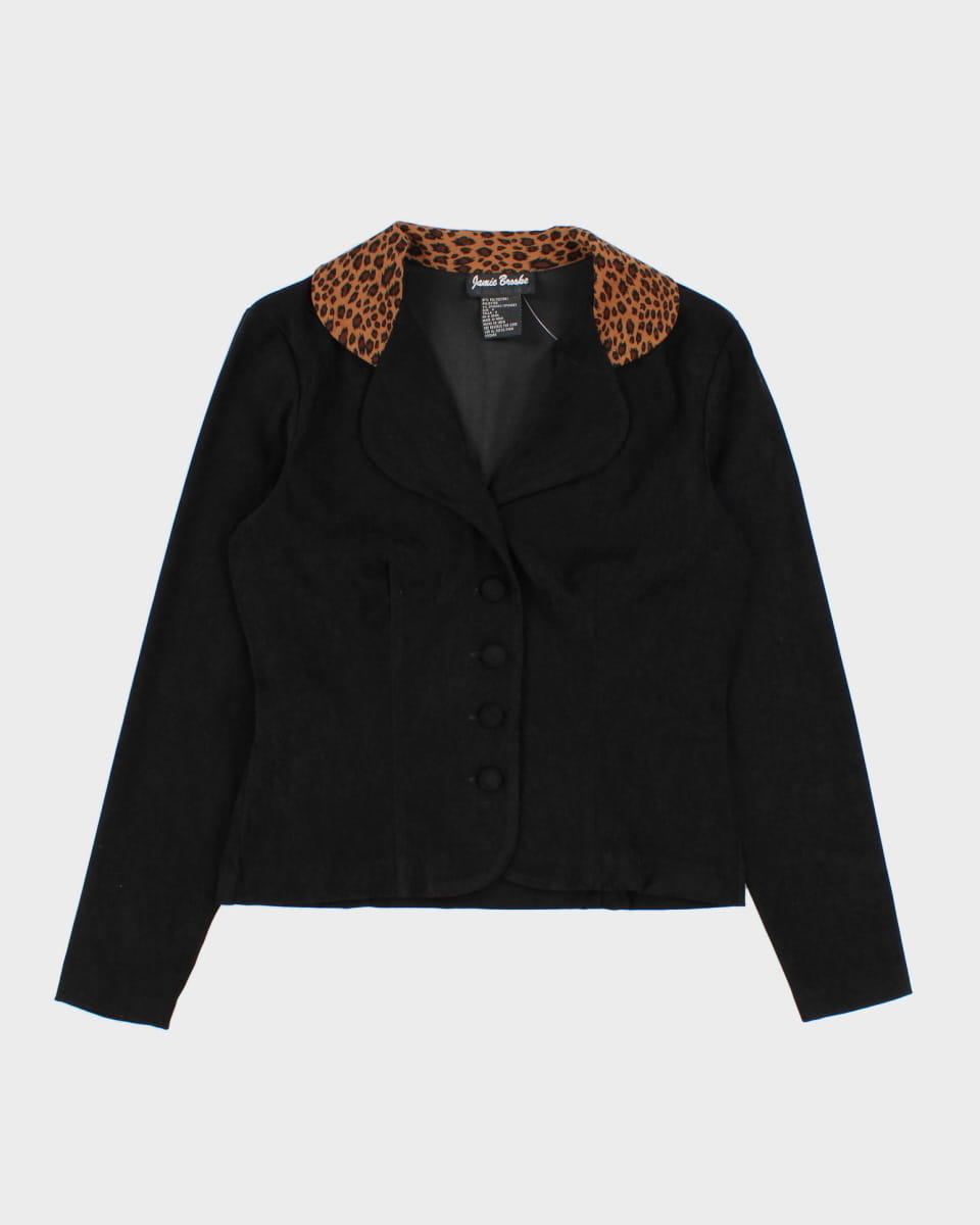 Vintage 00s Jamie Brooke Leopard Collar Suede Blazer - S