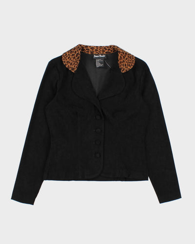 Vintage 00s Jamie Brooke Leopard Collar Suede Blazer - S