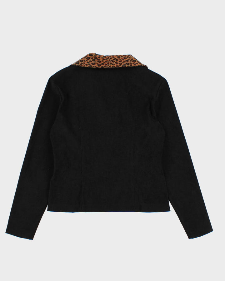 Vintage 00s Jamie Brooke Leopard Collar Suede Blazer - S