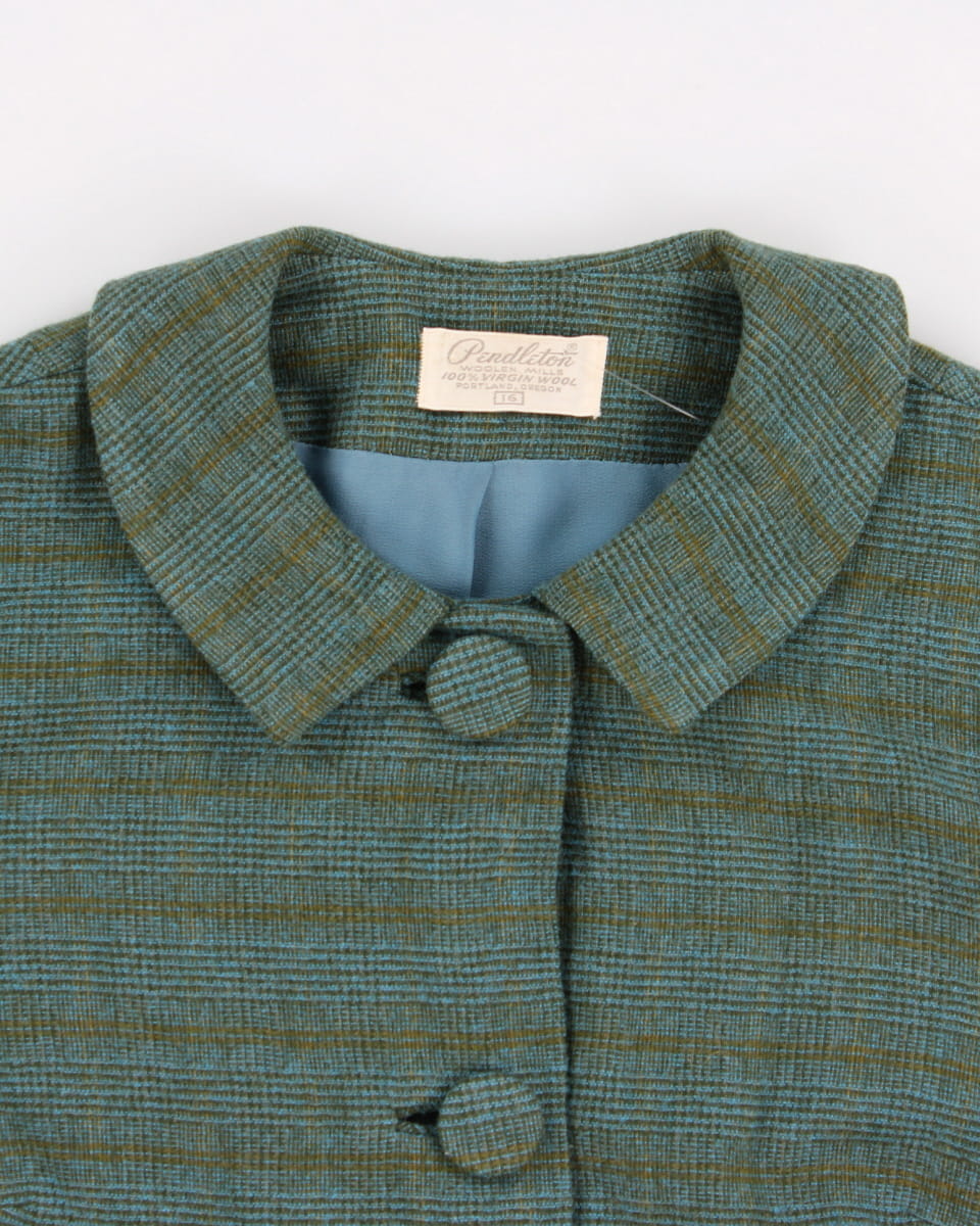 Vintage 60s Pendleton Green Plaid Collared Coat - S/M